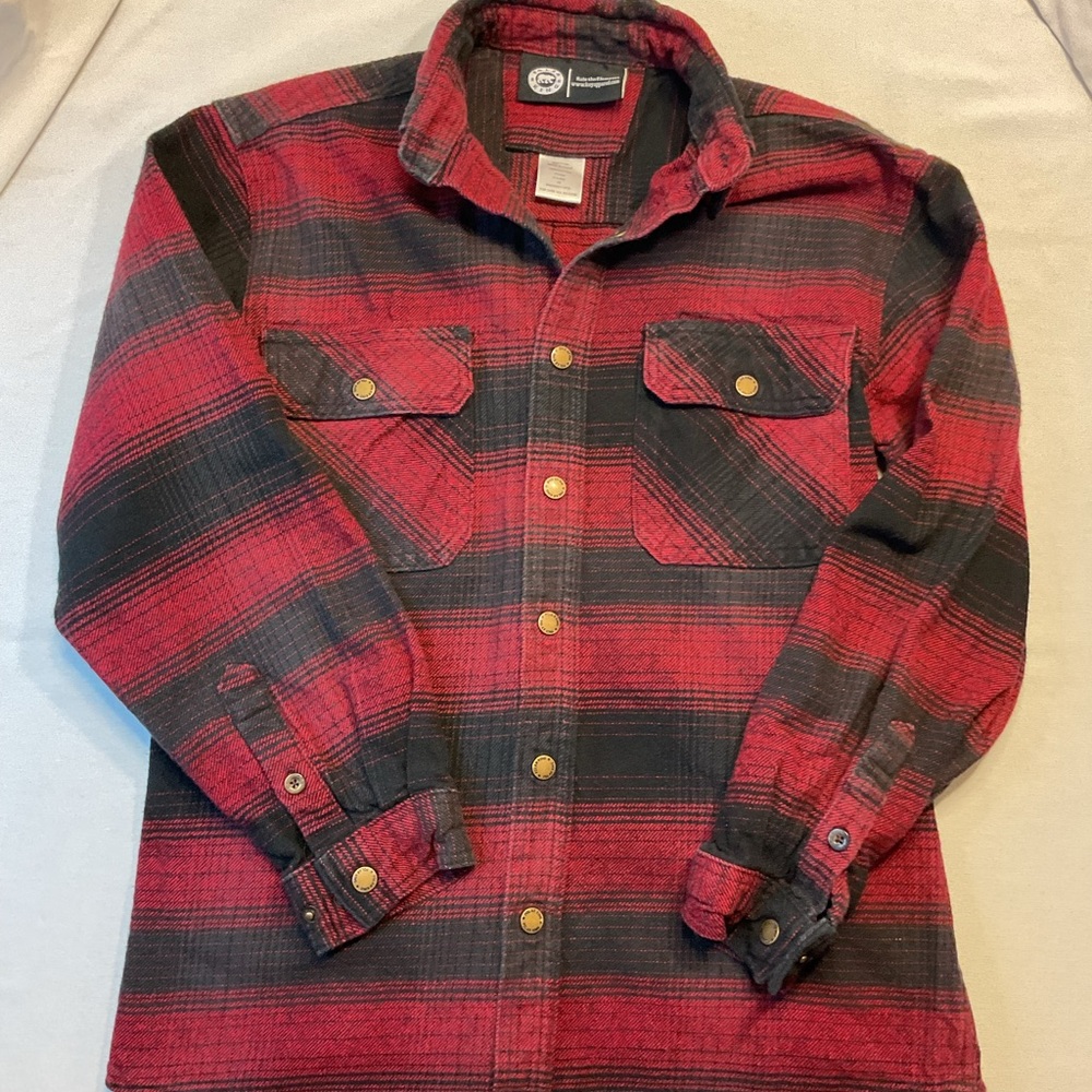 Polar King Men's Red & Black Flannel Button-Up Jacket,‎ Snap Buttons, Size M